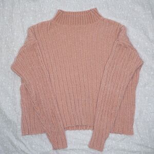 Art Class Womens Baby Pink Chenille Sweater XL, Slightly Cropped Mock Turtleneck
